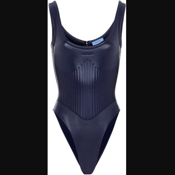 Mugler Bodysuit + Midi Leggings US 12 Two Piece Logo Embossed Luxury Celebrity - Picture 9 of 17